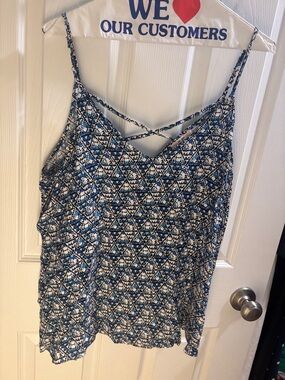 miami Blue & White Geometric Crisscross Cami